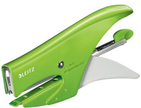Leitz 55472054 Heftzange, 15 Blatt, ergonomischer Metallkörper, inklusive Heftklammern, WOW Serie, grün