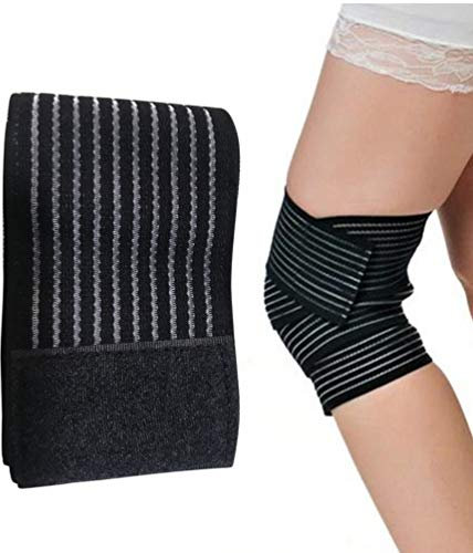 2 Pcs Long Élastique Genou Wrap Compression Brace Support Pour Les Jambes Plantaire Stabilisant Ligaments Articulation Squat Courir Sport Exercice Noir