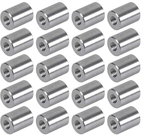 TOPPROS Pack of 20 - M4 Round Connector Nuts, 304 Stainless Steel Coupling Nut 10 mm/0.39 inch Length Outside Diameter 8 mm / 5/16 inch