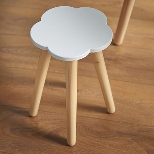 Haus Projekt Children's Cloud Shaped Seat, White Solid Wooden Stool, Cute Kid's Room Decor, Scandi Style Small Side Table, Plant Stand/Plant Pot Holder