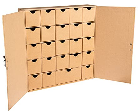 Rayher Pappm. Adventskalender, FSC Recycled 100%, 29,6x29,6x6,5cm, Adventskalender zum Befüllen, Schubladenschränkchen zum Bemalen und Dekorieren, 67367521
