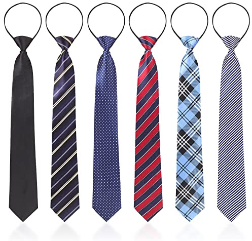 Geyoga 6 Pcs Ties for Boys Back to School Zipper Ties Men Adjustable Necktie Gift for Kids Teen Boy Girl Men School Uniform Wedding