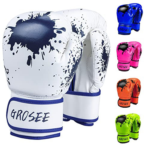 Kinder-Boxhandschuhe, 170 g, 227 g, Jugendliche, Jungen und Mädchen, Training, Sparring-Handschuhe für Boxsack, Kickboxen, Muay Thai, MMA, Geschenk für Alter 6–15 Jahre (weiß, 227 g (36,3–47,6 kg))