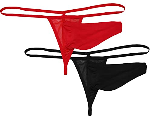 VemeFufu Hommes Strings Longue U Bulge Poche Taille Unique Couleur Noir + Rouge (C.Hei+C.Hong)