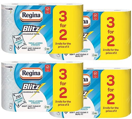 Blitz Kitchen Towel Rolls Super Strong 3 Ply 70 Sheets per Roll Amazing Value! with Perfectonish Thank You Sticker Packaging. (Pack of 12)