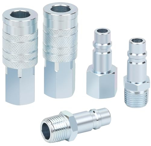HOOTSUM 1/2” Air Hose Fittings Set, High Flow 2PCS I/M Industrial Type Coupler with 1/2” FNPT, 3PCS Plugs with 1/2” NPT, 5PCS Steel Air Compressor Accessories Quick Connect Fittings 300PSI