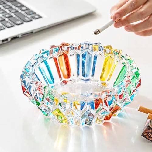 BBRGIRL Cenicero de cristal, cenicero de cristal, cenicero colorido de cristal, cenicero de cigarrillos, soporte para cenicero de mesa, decoración de mesa, 5.35 pies