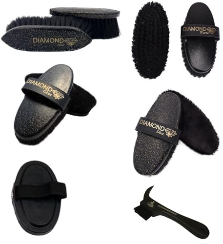 RL24 - Bürsten-Set Diamond von Haas (6-teilig) | edles Putzzeug für Pferde | enthält 6 Pferdebürsten | entfernt Staub, Schmutz & loses Haar | Fellpflege & Glanz | Pferde Zubehör in schwarz/gold