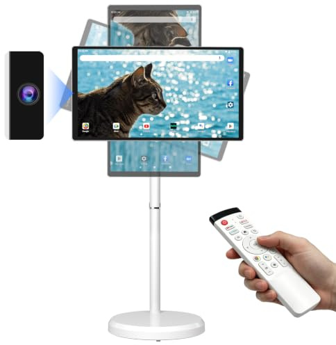 OFD 21.5 Inch 2nd Gen Portable TV on Wheels 1080P,100%sRGB,6+128GB Storage,Android 15 OS Touchscreen RollingTV with 13MP Webcam,Remote Control,Wireless Projection,6000 mAh Battery,EDLA-Certified,White