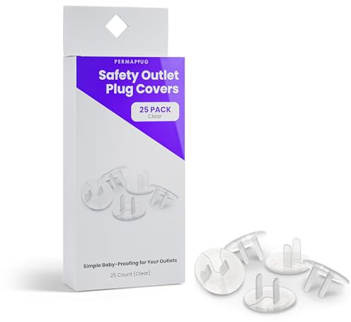 Permaplug Safety Outlet Plug Covers 25-Pack, Clear – Childproof, Tamper-Resistant Plug Protectors and Outlet Covers for Baby Safety, Durable and Easy to Install Electrical Outlet Covers