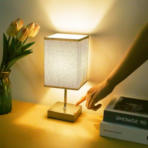 Totofac Touch Control Table Lamp, 3-Way Dimmable Bedside Lamps Nightstand Lamps with Flaxen Fabric Shade for Bedroom Living Room,LED Bulb Included (Grey-1Pcs)