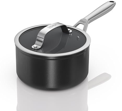 Ninja ZEROSTICK Ceramic Pro 16 cm Saucepan with Glass Lid, Scratch Resistant, Made PTFE-Free, All Hob Compatible, Black, CW30216UK