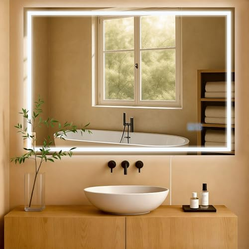 CLP Specchio da Bagno con Illuminazione Jaffrey, Specchio antiappannamento, Orientamento Orizzontale e Verticale, Specchio a Parete dimmerabile, Dimensione:70x100 cm