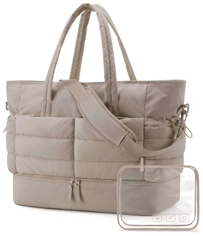 BAGSMART 38L Travel Duffle Bag with Shoe & Laptop Compartments, Overhead Cabin Bag, Large Carry on Hand Luggage Tote, Women's Puffer Weekend Sports Bag