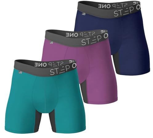 STEP ONE Boys Underwear Trunk Briefs, 3 Pairs, Kids Boxers, Moisture Wicking, 3D Pouch + No Ride Up Boys Underpants Navy + Purple + Teal 12-14Y