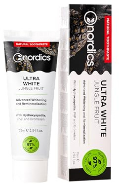 Repair Toothpaste | Ultra White | Whitening with Activated Carbon | PVP Technology | Artificial Enamel Hydroxyapatite & Bromelain | No Fluorine | 75 ml | Nordics