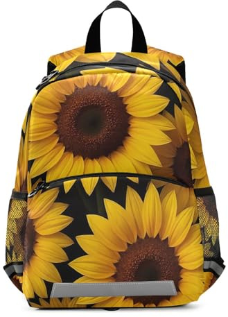 RPLIFE Mochila para niños pequeños, color amarillo y negro con girasoles, mini bolsa de viaje para libros de 3 a 6 años, mediana