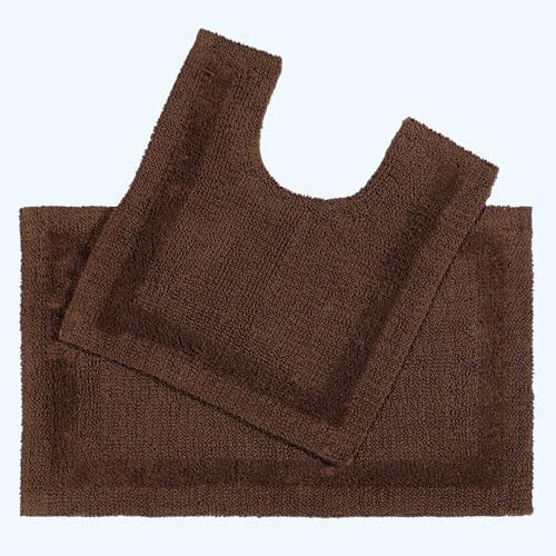 HOMESCAPES - Alfombra de baño de Lujo, Juego de 2 Piezas, 50 x 80 cm y 50 x 55 cm, Color Chocolate, 100% algodón, Alfombra de baño y Alfombra Pedestal, Lavable a máquina