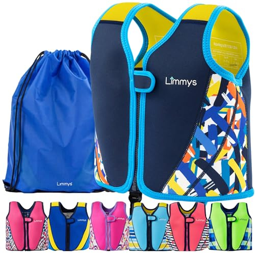 Gilet de Natation Limmys pour Enfants – Aide à la Flottaison Réglable à 8 Panneaux, Certifié CE, Design Primé, Confort en Néoprène Doux, Construction Robuste, Sac de Transport Inclus