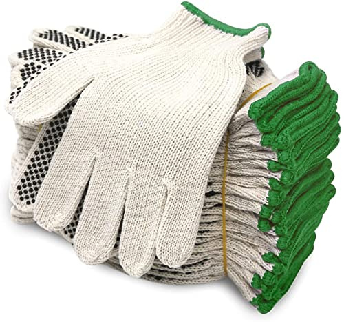 Evridwear Cotton Polyester String Knit Shell Safety Protection Work Gloves for Painter Mechanic Industrial Warehouse Gardening Construction Men & Women 12 Pairs, With One Size Dots, XL Size