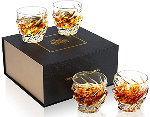 KANARS Whisky Gläser, Bleifrei Kristallgläser, 4-teiliges Whiskey Glas, 260 ml Rum Gläser, Whisky Geschenkset