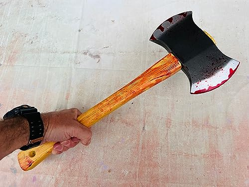 Rubber Johnnies , Ascia corta insanguinata a doppia testa, misura grande, accessorio per travestimenti, realsitic, Halloween, scena cinematografica