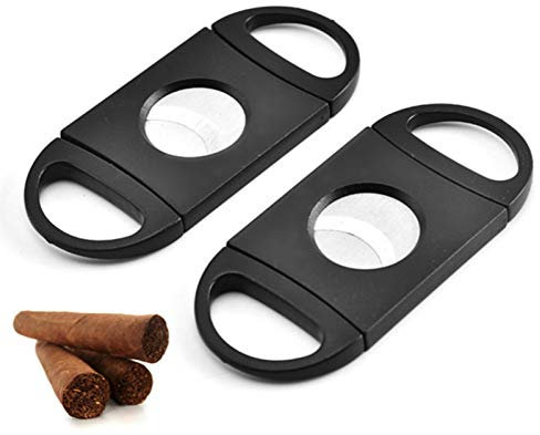 Lot de 2 coupe-cigares en acier inoxydable - Double lame - Convient à la plupart des tailles de cigares (noir)