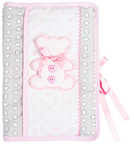 FILET - Copri Libretto Sanitario con Ricamo a Forma di Orsetto, Cover Documenti Sanitari Neonato, Compatibile con Chaier de Santé de l'Enfant Formulaire CERFA no 12593 * 02, Colore Grigio e Rosa