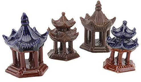 4Stücke Teiliges Keramik Pavillon Ornament für Mikrolandschaften Deko für Bonsai Garten und Zuhause Zufällige Farben Tischdeko
