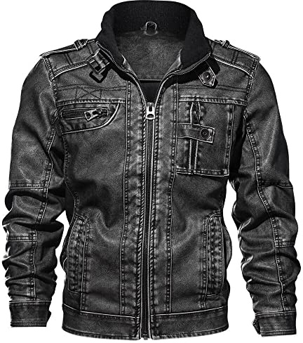 PONERY Blouson en Cuir Homme - Automne Et Hiver pour Hommes PU Veste en Cuir Veste en Cuir Veste Moto Homme Printemps Et Automne Vêtements Bomber Jacket