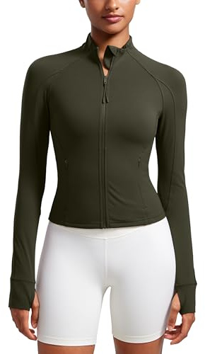 CRZ YOGA Giacca da allenamento con zip corta da donna Verde Oliva 42
