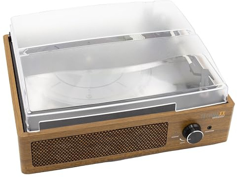 Technaxx BT Retro LP-spelare med skivfunktion, skivspelare i vintagestil för vinylskivor med Bluetooth och inbyggda högtalare TX-186 – RCA-utgång, 3 hastigheter, AUX-IN, direktlagring på USB-enhet