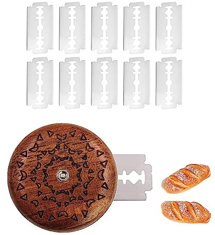 Rundbrotmesser,Brot Cutter Messer,Brot Scoring Cutter,Teigmesser aus Holz,Brot Bäcker Cutter,mit 10 Klingen,Brot Schneide Werkzeug,Brot Lahm Scoring Tool Set,für DIY-Brotteigmuster-Designs (#1)