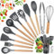 Utensilios Cocina de Silicona, hicoosee 22 Piezas Juego Utensilios de Cocina de Silicona con Mango de Madera para Utensilios, Sin BPA Resistentes al Calor y Antiadherentes con 10 S Ganchos, Gris 01