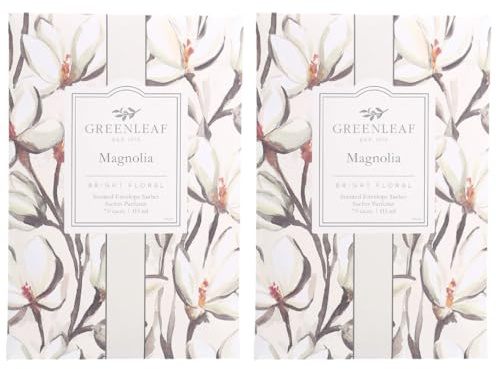 GREENLEAF -2 pack of Magnolia- Scented Sachet Bag, Drawer Fragrance Wardrobe Air Room Freshener for Living Room Bedroom Bathroom Laundry Basket Radiator or Car, Magnolia and Lemon
