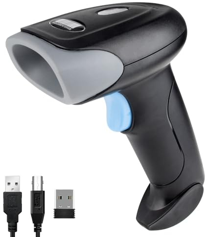 JIAN BOLAND Trådlös streckkodsläsare 1D QR-skanner trådlös handhållen laserstreckkodsläsare 3-i-1 med Bluetooth och 2,4 G trådlös och USB-trådbunden fungerar med iPad, Android-telefon, iPhone