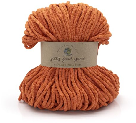 5mm Braided Macrame Cord Rope by Jolly Good Yarn, Soft Recycled Cotton, 100m (500g), Wall & Plant Hangers, Textile Jewellery, Decorations (Thornbury Orange)