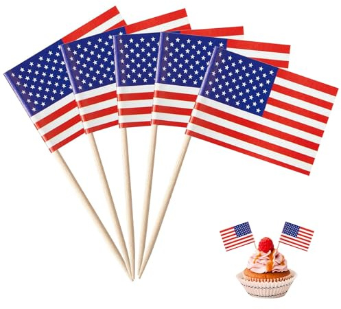 Catelves 100 stycken amerikanska tandpetare, amerikanska flaggor USA dekoration party spett fingermat, amerikansk cocktailpinne, Olympia flagga USA cupcake-toppar, cocktailtillbehör