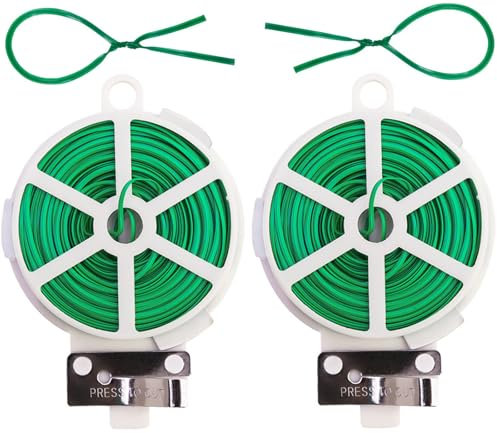 2 Piezas 200 m alambre plastificado, Alambre para Atar Verde, Enrejado de Alambre para Plantas con Divisores y Cortadores para Organización y para Proyectos de Manualidades