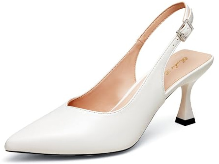 Zhabtuc Décolleté da Donna con Tacco a Gattino da 8 cm, Punta Chiusa a Punta, Scarpe Eleganti da Donna, Bianco, 41 EU