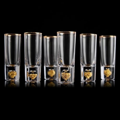 DUJUST Crystal 60 ml shotglas set, coola och höga fotograferingsglas set dekorerat med 24 K guldbladflingor, BPA-fri och blyfri, perfekt för inredning och samling, presentval – 6 st