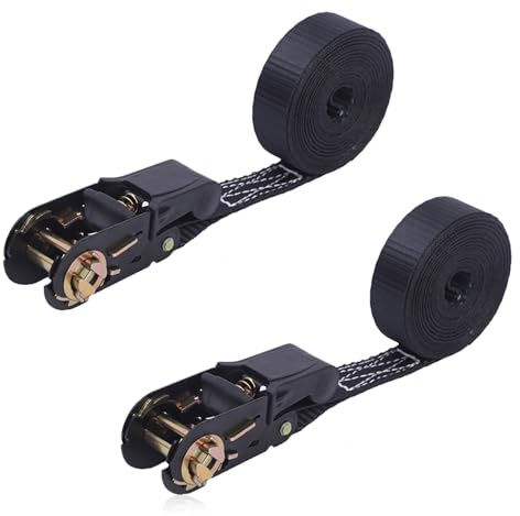 Spännremmar med spärrrem, 2 stycken justerbara spännremmar med klämlås, 8 m x 25 mm stabila och väderbeständiga spännremmar med fästremmar, spännrem med spärrhake för motorcykel, bil, släpvagn