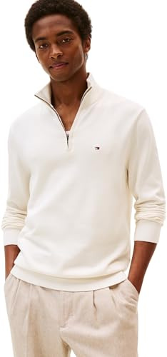 Tommy Hilfiger Pull avec Fermeture Éclair Homme Essential Cotton Mock Fermeture Éclair Demi-Longueur, Ecru (Ivory Petal), L