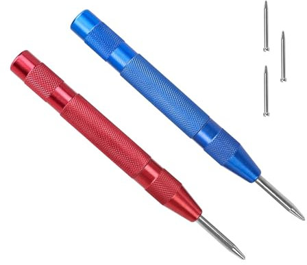 LINTRA 2 Piezas Punzones para Metal, 130 mm Localizador Punzón Centro, Construcción de Resorte Punzón Central Automático, Granete Automatico, con 3 Cabezales Repuesto, para Vidrio, Metal, Madera