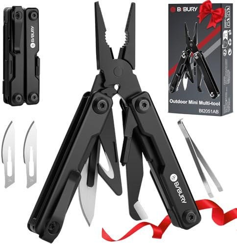 BIBURY Mini Multitool Zange Mit Unsichtbare Pinzette, 10 in 1 EDC Multi Tool Mit Glasbrecher Rückenclip Gurtschneider für Freien Camping Angeln, Outdoor Mini Werkzeug Ideal Geschenke für Frauen Männer