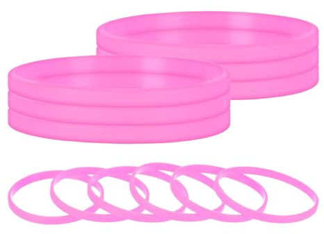 TIXIPEM 12-Pack Rubber Bracelets 7.1IN Cir Silicone, Pink | Blank Silicone Rubber Wristband, for Sports Team, Gym Events, Men Women Teen Party