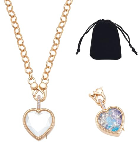 NBEADS Collares con colgante de medallón, colgante con forma de medallón flotante para fotos, cenizas, animales domésticos, con bolsa de terciopelo, Dimensioni miste, Latón, Latón