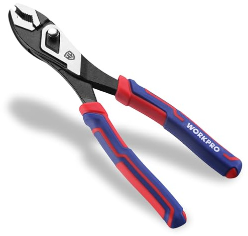 WORKPRO 8.5 Inch Slip Joint Pliers, High Carbon Steel Pliers Tool with 4-Modes Adjustment, TPR Handle, Box-joint Design, Diamond-Grip Jaws with Nail Puller Teeth For Maximum Grip