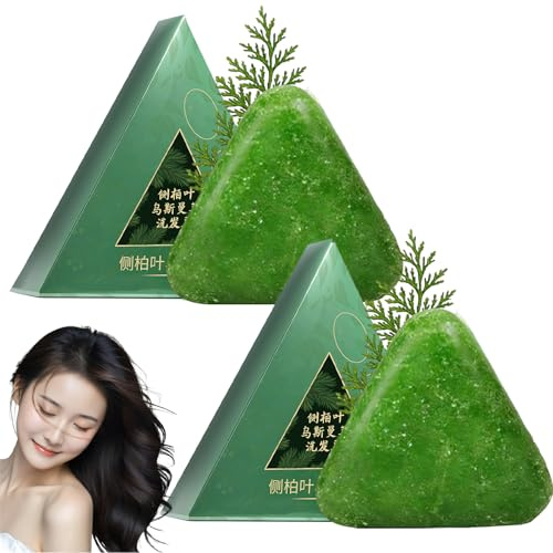 Savon vert, shampoing solide, shampoing au savon vert, apaise et renforce les cheveux pour femmes et hommes (2pcs)