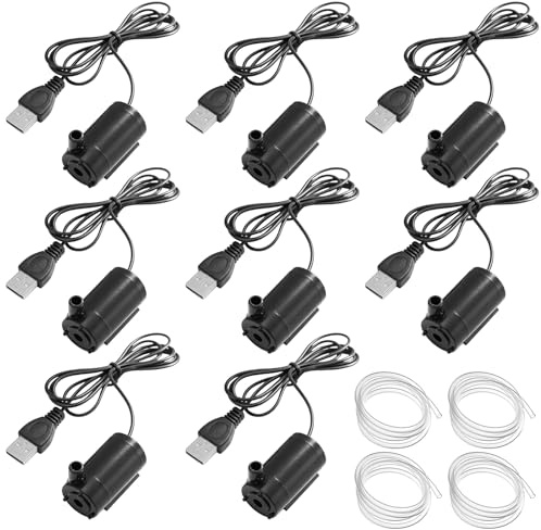 Mini pompa sommersa USB, 8 unità, 5 V, con 4 tubi flessibili, pompa per acquario, pompa di circolazione, pompa sommersa, pompa per acquario, per acquario, fontana, laghetto (2-3 l/min)